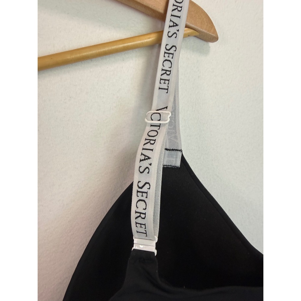 Victoria's Secret T-Shirt Lightly Lined Wireless Bra Black Logo Strap Sz‎ 34D - Picture 4 of 12